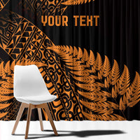 New Zealand Rugby Pacific Personalised Window Curtain All Gold Maori Pasifika Fern Pattern