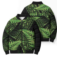 New Zealand Rugby Pacific Personalised Bomber Puffer Jacket All Lime Maori Pasifika Fern Pattern - Polynesian Pride