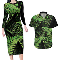 New Zealand Rugby Pacific Personalised Couples Matching Long Sleeve Bodycon Dress and Hawaiian Shirt All Lime Maori Pasifika Fern Pattern LT9 Lime - Polynesian Pride