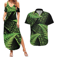 New Zealand Rugby Pacific Personalised Couples Matching Summer Maxi Dress and Hawaiian Shirt All Lime Maori Pasifika Fern Pattern LT9 Lime - Polynesian Pride