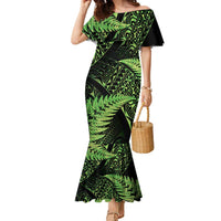 New Zealand Rugby Pacific Personalised Family Matching Mermaid Dress and Hawaiian Shirt All Lime Maori Pasifika Fern Pattern LT9 Mom's Dress Lime - Polynesian Pride