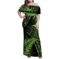 New Zealand Rugby Pacific Personalised Family Matching Off Shoulder Maxi Dress and Hawaiian Shirt All Lime Maori Pasifika Fern Pattern LT9 Mom's Dress Lime - Polynesian Pride