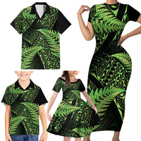 New Zealand Rugby Pacific Personalised Family Matching Short Sleeve Bodycon Dress and Hawaiian Shirt All Lime Maori Pasifika Fern Pattern LT9 - Polynesian Pride