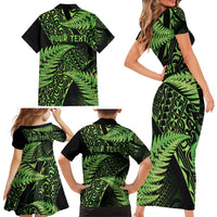 New Zealand Rugby Pacific Personalised Family Matching Short Sleeve Bodycon Dress and Hawaiian Shirt All Lime Maori Pasifika Fern Pattern LT9 - Polynesian Pride