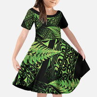 New Zealand Rugby Pacific Personalised Family Matching Tank Maxi Dress and Hawaiian Shirt All Lime Maori Pasifika Fern Pattern LT9 Daughter's Dress Lime - Polynesian Pride