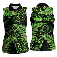 New Zealand Rugby Pacific Personalised Women Sleeveless Polo Shirt All Lime Maori Pasifika Fern Pattern