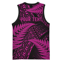 New Zealand Rugby Pacific Personalised Basketball Jersey All Pink Maori Pasifika Fern Pattern - Polynesian Pride