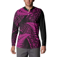 New Zealand Rugby Pacific Personalised Button Sweatshirt All Pink Maori Pasifika Fern Pattern LT9 - Polynesian Pride