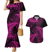 New Zealand Rugby Pacific Personalised Couples Matching Mermaid Dress and Hawaiian Shirt All Pink Maori Pasifika Fern Pattern LT9 Pink - Polynesian Pride