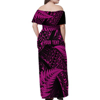 New Zealand Rugby Pacific Personalised Family Matching Off Shoulder Maxi Dress and Hawaiian Shirt All Pink Maori Pasifika Fern Pattern LT9 - Polynesian Pride