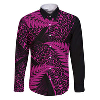 New Zealand Rugby Pacific Personalised Family Matching Puletasi and Hawaiian Shirt All Pink Maori Pasifika Fern Pattern LT9 Dad's Shirt - Long Sleeve Pink - Polynesian Pride