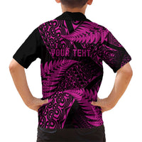 New Zealand Rugby Pacific Personalised Family Matching Short Sleeve Bodycon Dress and Hawaiian Shirt All Pink Maori Pasifika Fern Pattern LT9 - Polynesian Pride