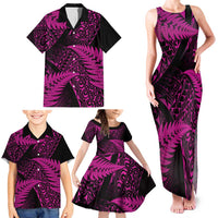 New Zealand Rugby Pacific Personalised Family Matching Tank Maxi Dress and Hawaiian Shirt All Pink Maori Pasifika Fern Pattern LT9 - Polynesian Pride