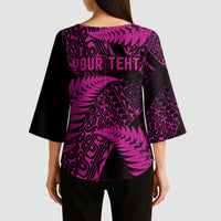 New Zealand Rugby Pacific Personalised Kimono Sleeve Blouse All Pink Maori Pasifika Fern Pattern - Polynesian Pride