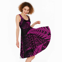 New Zealand Rugby Pacific Personalised Midi Dress All Pink Maori Pasifika Fern Pattern - Polynesian Pride