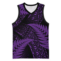 New Zealand Rugby Pacific Personalised Basketball Jersey All Purple Maori Pasifika Fern Pattern - Polynesian Pride