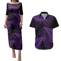 New Zealand Rugby Pacific Personalised Couples Matching Puletasi and Hawaiian Shirt All Purple Maori Pasifika Fern Pattern LT9 Purple - Polynesian Pride
