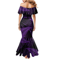 New Zealand Rugby Pacific Personalised Family Matching Mermaid Dress and Hawaiian Shirt All Purple Maori Pasifika Fern Pattern LT9 - Polynesian Pride