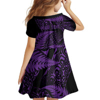 New Zealand Rugby Pacific Personalised Family Matching Short Sleeve Bodycon Dress and Hawaiian Shirt All Purple Maori Pasifika Fern Pattern LT9 - Polynesian Pride