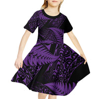New Zealand Rugby Pacific Personalised Kid Short Sleeve Dress All Purple Maori Pasifika Fern Pattern