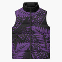 New Zealand Rugby Pacific Personalised Sleeveless Puffer Jacket All Purple Maori Pasifika Fern Pattern - Polynesian Pride