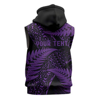 New Zealand Rugby Pacific Personalised Sleeveless Zip Hoodie All Purple Maori Pasifika Fern Pattern - Polynesian Pride