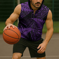 New Zealand Rugby Pacific Personalised Sleeveless Zip Hoodie All Purple Maori Pasifika Fern Pattern - Polynesian Pride