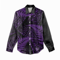New Zealand Rugby Pacific Personalised Women Casual Shirt All Purple Maori Pasifika Fern Pattern LT9 - Polynesian Pride