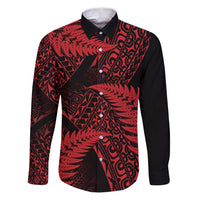 New Zealand Rugby Pacific Personalised Family Matching Puletasi and Hawaiian Shirt All Red Maori Pasifika Fern Pattern LT9 Dad's Shirt - Long Sleeve Red - Polynesian Pride