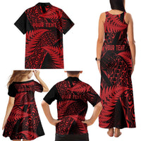 New Zealand Rugby Pacific Personalised Family Matching Tank Maxi Dress and Hawaiian Shirt All Red Maori Pasifika Fern Pattern LT9 - Polynesian Pride