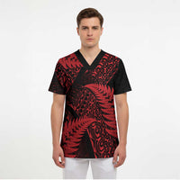 New Zealand Rugby Pacific Personalised Scrub Top All Red Maori Pasifika Fern Pattern - Polynesian Pride