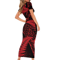 New Zealand Rugby Pacific Personalised Short Sleeve Bodycon Dress All Red Maori Pasifika Fern Pattern