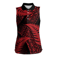 New Zealand Rugby Pacific Personalised Women Sleeveless Polo Shirt All Red Maori Pasifika Fern Pattern