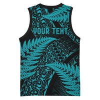 New Zealand Rugby Pacific Personalised Basketball Jersey All Turquoise Maori Pasifika Fern Pattern - Polynesian Pride