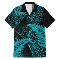 New Zealand Rugby Pacific Personalised Family Matching Mermaid Dress and Hawaiian Shirt All Turquoise Maori Pasifika Fern Pattern LT9 Dad's Shirt - Short Sleeve Turquoise - Polynesian Pride