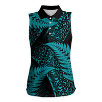 New Zealand Rugby Pacific Personalised Women Sleeveless Polo Shirt All Turquoise Maori Pasifika Fern Pattern