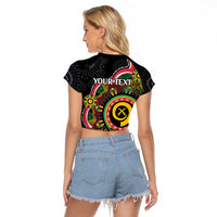 Vanuatu Personalised Raglan Cropped T Shirt Aboriginal Dot Paitnting - Polynesian Pride