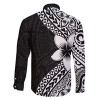 Lotu Tamaiti White Sunday Family Matching Off The Shoulder Long Sleeve Dress and Hawaiian Shirt Pacific Plumeria Flowers - Black Version LT9 - Polynesian Pride