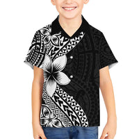 Lotu Tamaiti White Sunday Family Matching Short Sleeve Bodycon Dress and Hawaiian Shirt Pacific Plumeria Flowers - Black Version LT9 Son's Shirt Black - Polynesian Pride