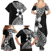 Lotu Tamaiti White Sunday Family Matching Summer Maxi Dress and Hawaiian Shirt Pacific Plumeria Flowers - Black Version LT9 - Polynesian Pride