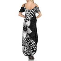 Lotu Tamaiti White Sunday Family Matching Summer Maxi Dress and Hawaiian Shirt Pacific Plumeria Flowers - Black Version LT9 - Polynesian Pride