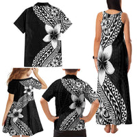 Lotu Tamaiti White Sunday Family Matching Tank Maxi Dress and Hawaiian Shirt Pacific Plumeria Flowers - Black Version LT9 - Polynesian Pride