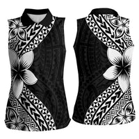 Lotu Tamaiti White Sunday Women Sleeveless Polo Shirt Pacific Plumeria Flowers - Black Version LT9 - Polynesian Pride