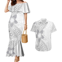 Lotu Tamaiti White Sunday Couples Matching Mermaid Dress and Hawaiian Shirt Pacific Plumeria Flowers - White Version LT9 White - Polynesian Pride