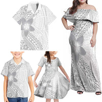 Lotu Tamaiti White Sunday Family Matching Off Shoulder Maxi Dress and Hawaiian Shirt Pacific Plumeria Flowers - White Version LT9 - Polynesian Pride