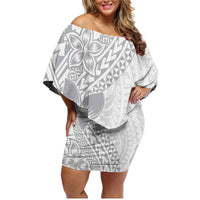 Lotu Tamaiti White Sunday Family Matching Off Shoulder Short Dress and Hawaiian Shirt Pacific Plumeria Flowers - White Version LT9 Mom's Dress White - Polynesian Pride