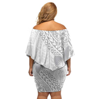 Lotu Tamaiti White Sunday Family Matching Off Shoulder Short Dress and Hawaiian Shirt Pacific Plumeria Flowers - White Version LT9 - Polynesian Pride