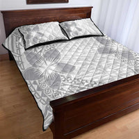 Lotu Tamaiti White Sunday Quilt Bed Set Pacific Plumeria Flowers - White Version