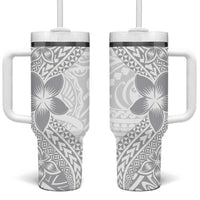 Lotu Tamaiti White Sunday Tumbler With Handle Pacific Plumeria Flowers - White Version