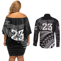 Custom Fiji New Zealand Rugby Couples Matching Off Shoulder Short Dress and Long Sleeve Button Shirt Cibi Dance with Black Fern LT9 - Polynesian Pride